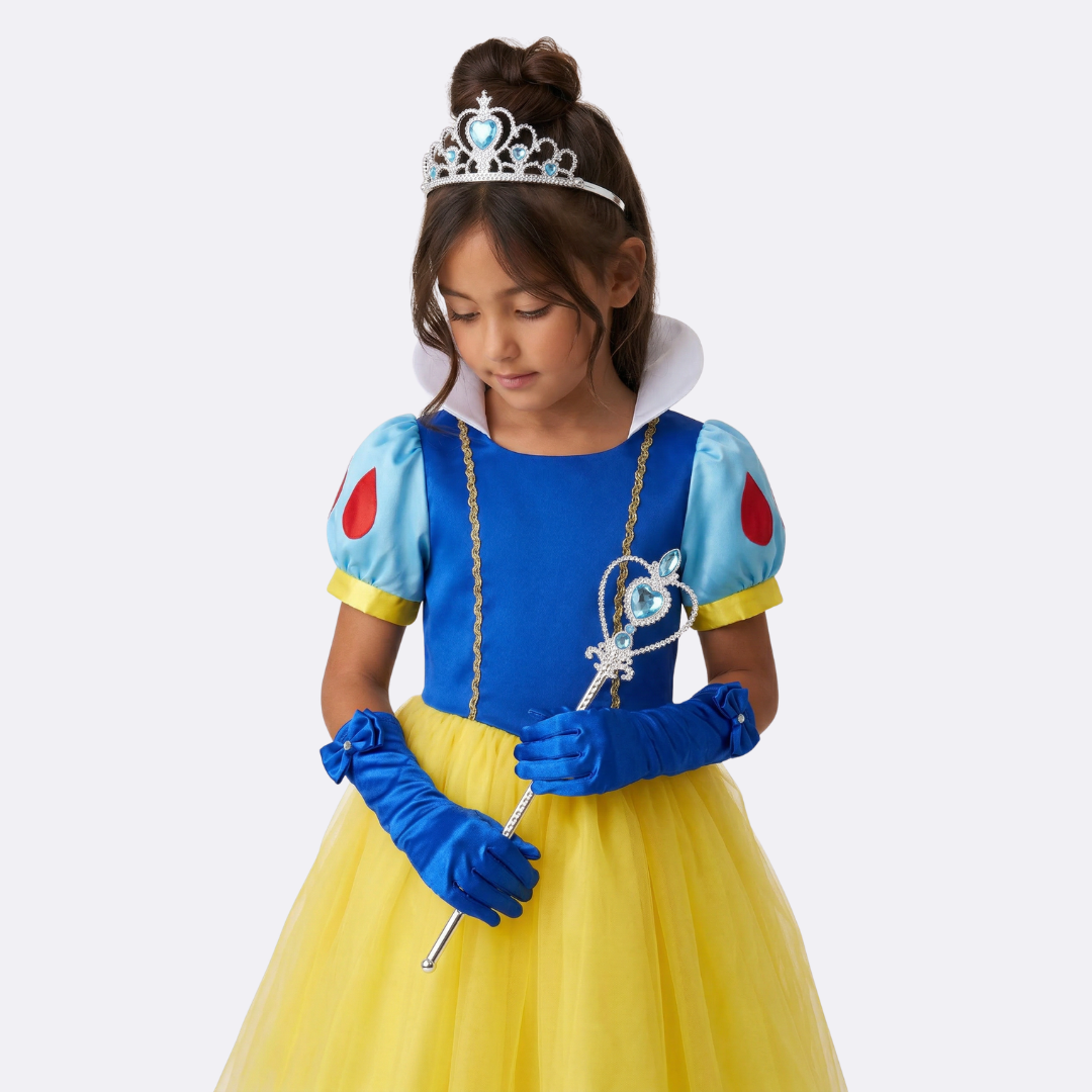 Snow White Princess Dress for Girls Yellow Blue Classic Fairy Tale Birthday Party Dress Up Clothes Tulle Ball Gown Dress Set with Accessories