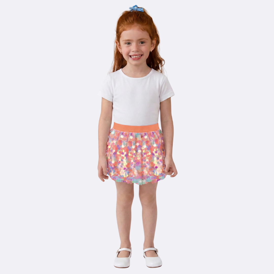 Sunny Fashion Girls Rainbow Sequin Tutu Skirt with Elastic Waist