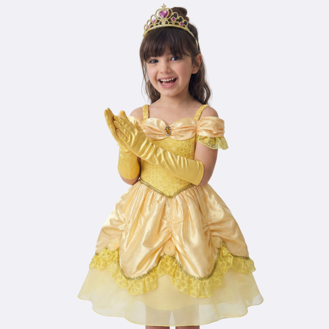 Sunny Fashion Cinderella Princess Yellow Belle Gown Costume Dress with Accessories