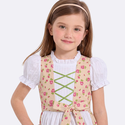 Sunny Fashion Bavarian Oktoberfest Vintage Floral Dirndl Girls Dress with Apron – Bavarian Oktoberfest Style