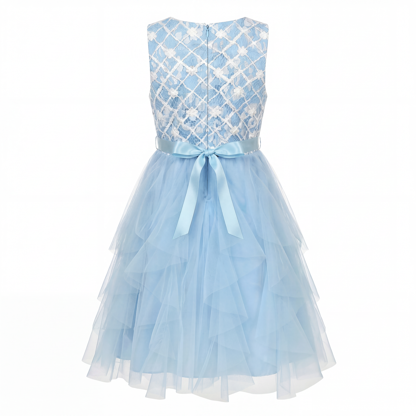 Sunny Fashion Girls Blue Grid Mesh Ruffle Tulle Princess Dress