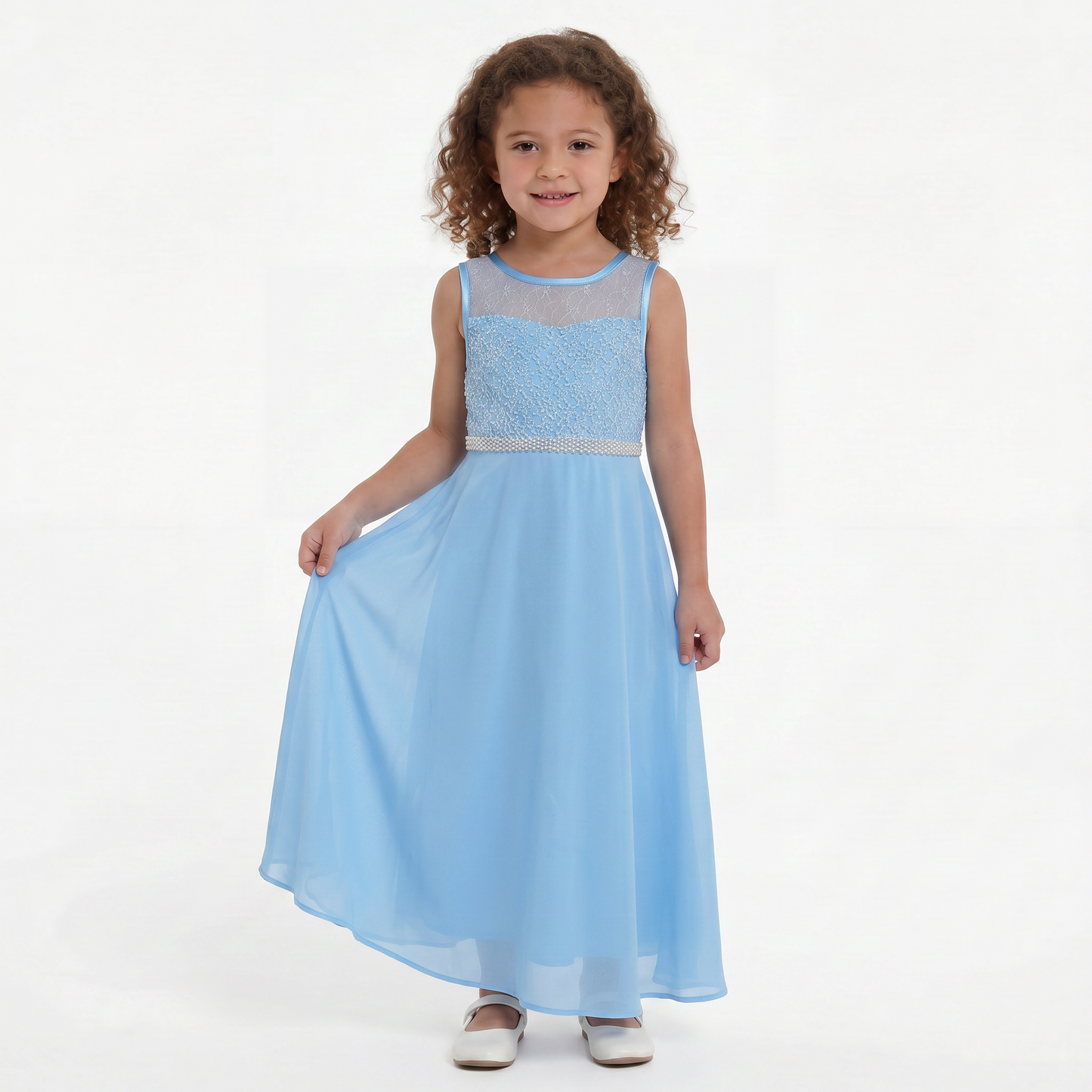 Girls Dress Rhinestone Chiffon Bridesmaid Dance Ball Maxi Gown Size 6-14 Years