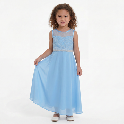 Girls Dress Rhinestone Chiffon Bridesmaid Dance Ball Maxi Gown Size 6-14 Years