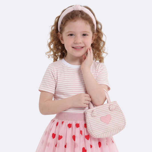 Sunny Fashion Girls Pink Heart Tulle Skirt Set – Cute Striped T-Shirt & Pleated Mesh Outfit