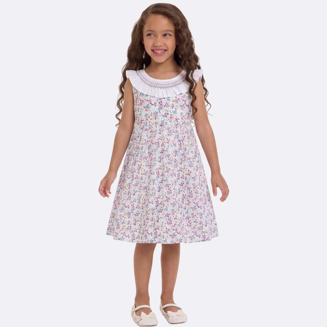 Sunny Fashion Girls Rose Print Backless Ruffle Cotton Dress