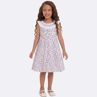 Sunny Fashion Girls Rose Print Backless Ruffle Cotton Dress