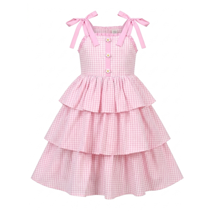 Sunny Fashion Girls Orange Cotton Ruffle Sundress with Bow Shoulder Straps