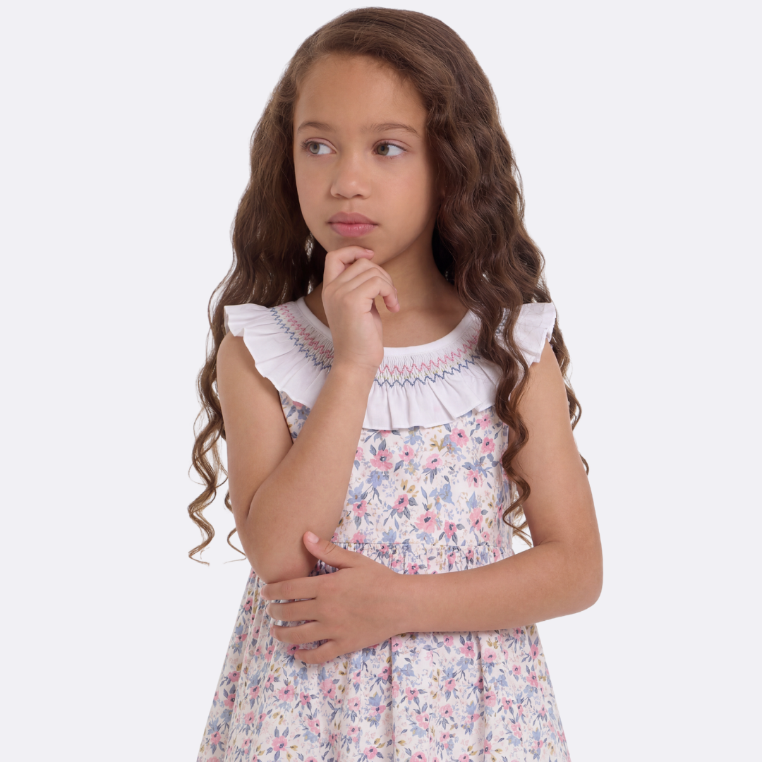 Sunny Fashion Girls Rose Print Backless Ruffle Cotton Dress