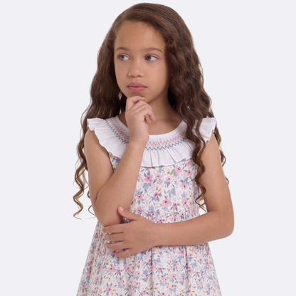 Sunny Fashion Girls Rose Print Backless Ruffle Cotton Dress