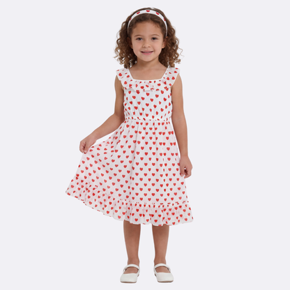 Sunny Fashion Girls Red Heart Chiffon Party Dress with Pleated Trim