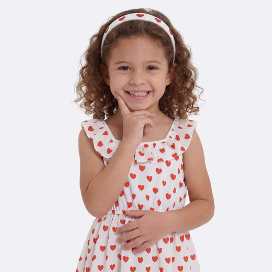 Sunny Fashion Girls Red Heart Chiffon Party Dress with Pleated Trim