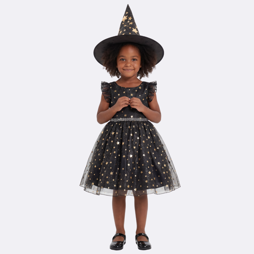 Sunny Fashion Girls Halloween Witch Costume Dress Set with Hat
