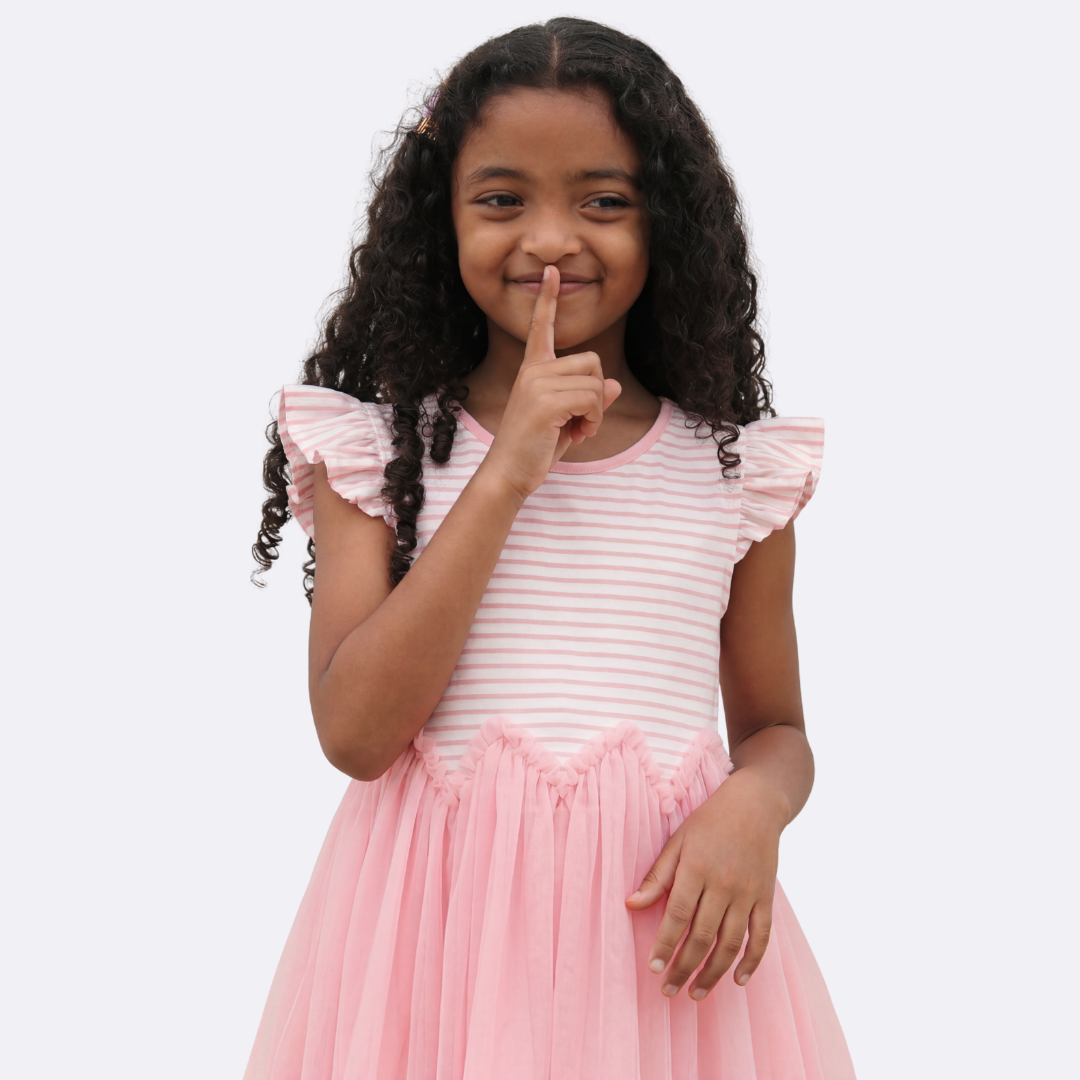 Sunny Fashion Girls Yellow Striped Cotton Dress with Daisy Tulle Skirt