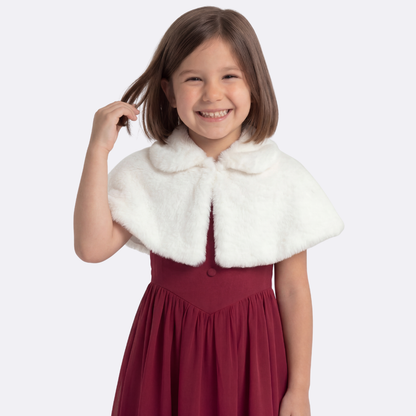 Sunny Fashion Girls Burgundy Chiffon Halter Dress with Faux Fur Cape
