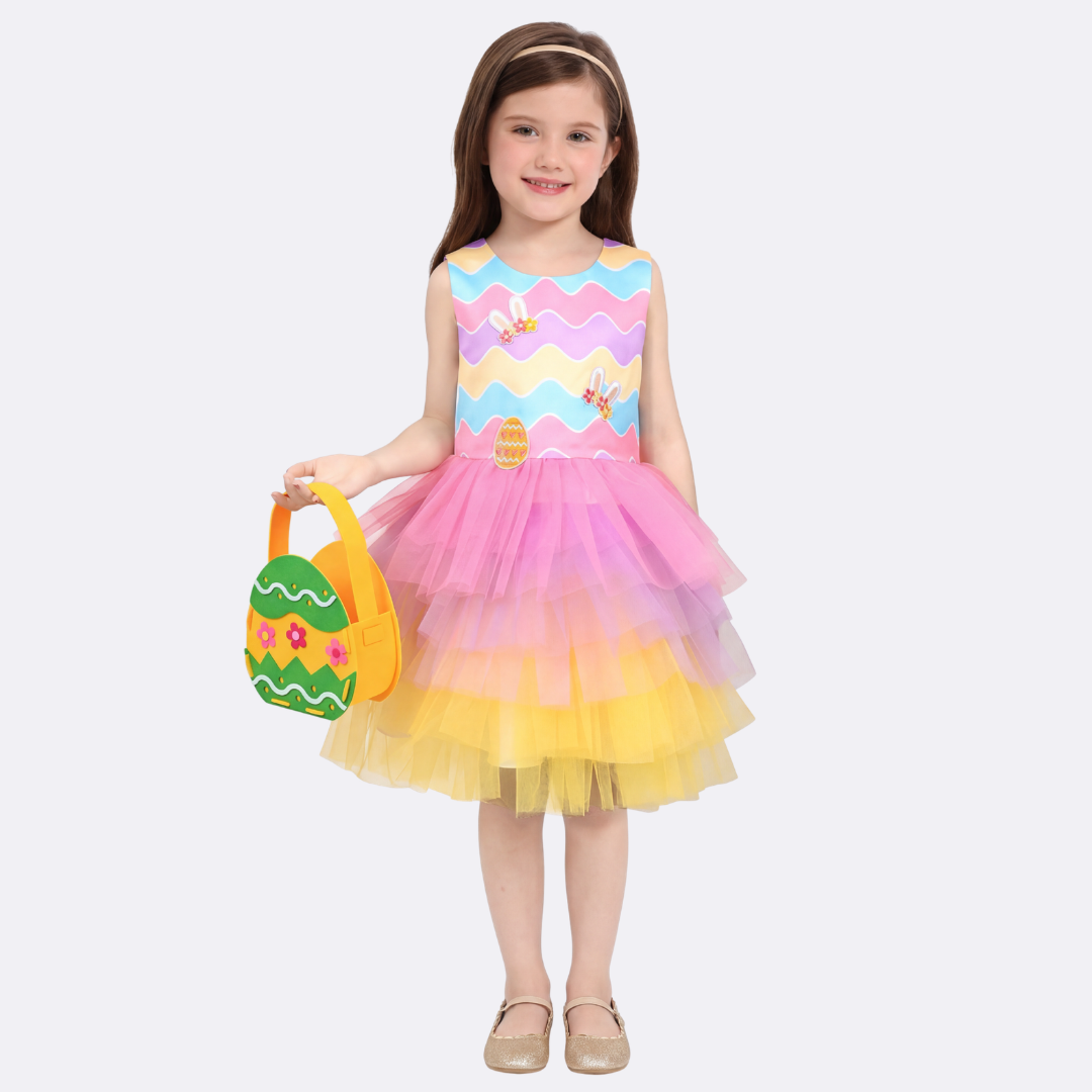 Sunny Fashion Girls Rainbow Easter Tulle Princess Dress with Egg Bag