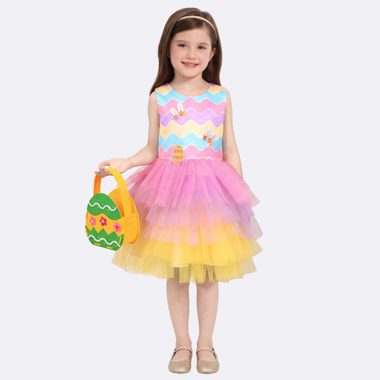 Sunny Fashion Girls Rainbow Easter Tulle Princess Dress with Egg Bag