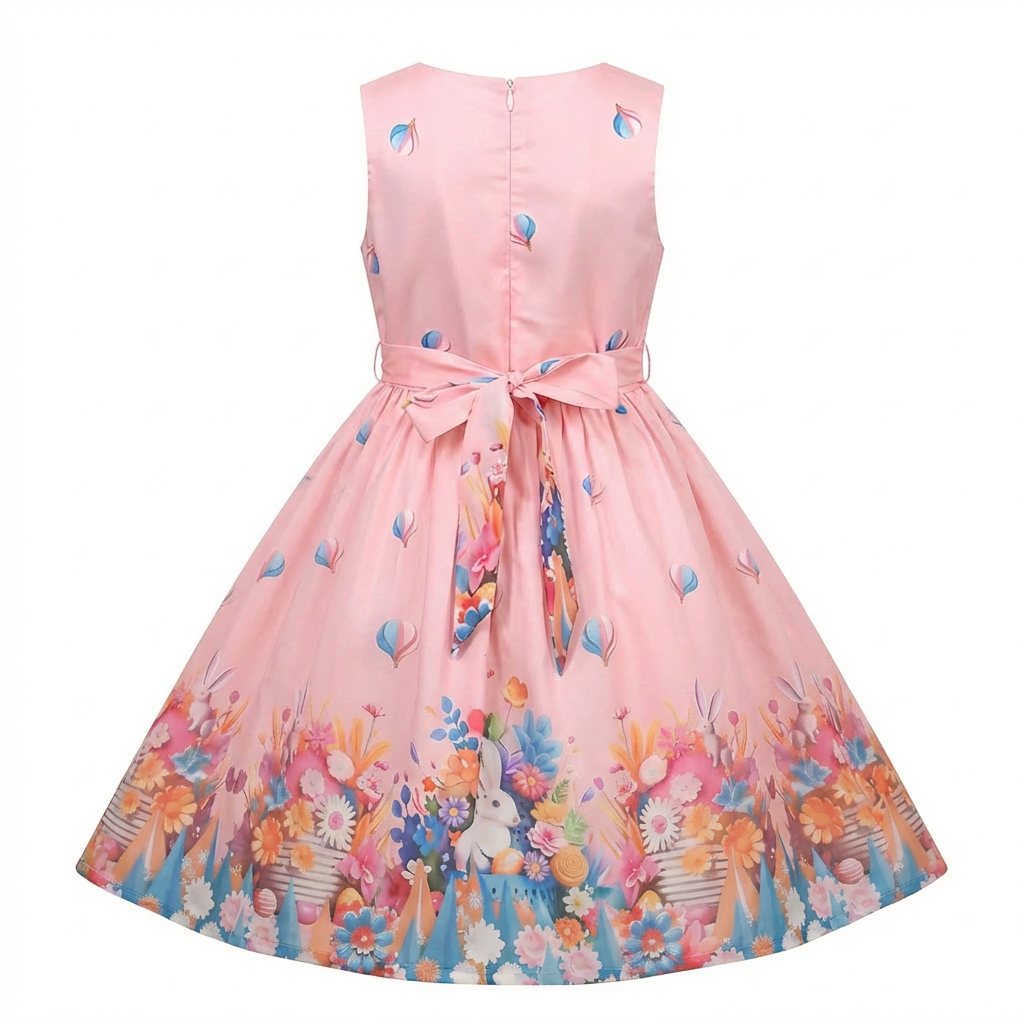 Sunny Fashion Girls Pink Easter Print Sleeveless Dress