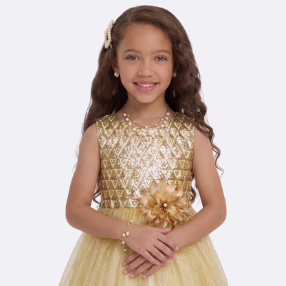 Sunny Fashion Girls Pearl Lace Tulle Flower Dress