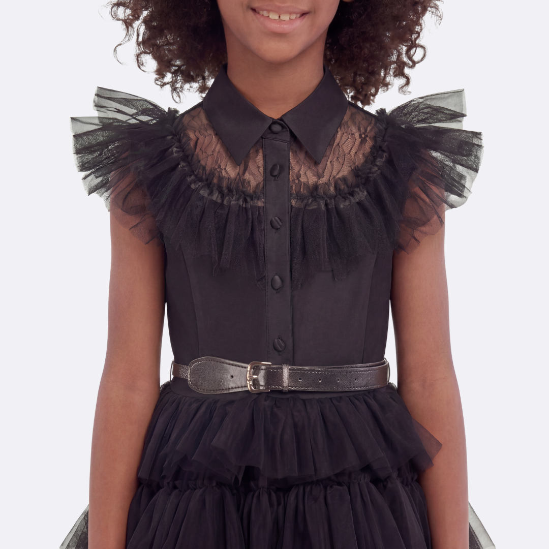 Sunny Fashion Girls Black Lace Ruffle Party Dress