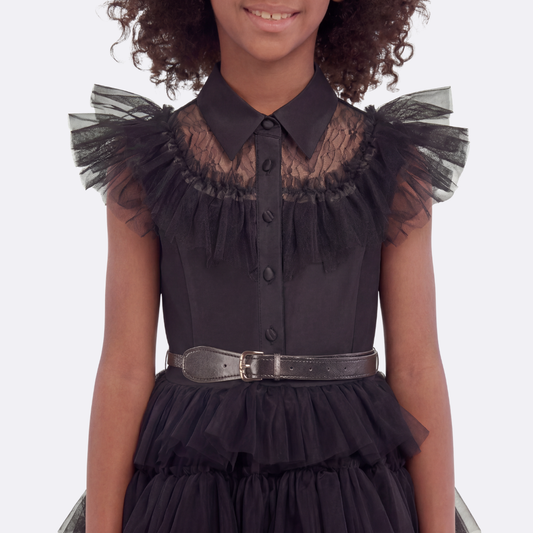 Sunny Fashion Girls Black Lace Ruffle Party Dress