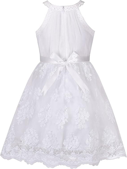 Sunny Fashion Girls Blue Butterfly Halter Tulle Dress