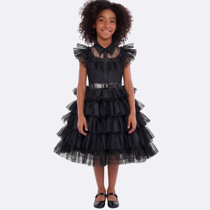 Sunny Fashion Girls Black Lace Ruffle Party Dress