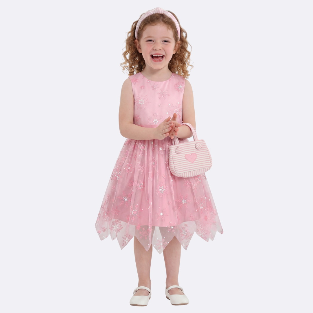 Sunny Fashion Girls Pink Snowflake Star Tulle Dress