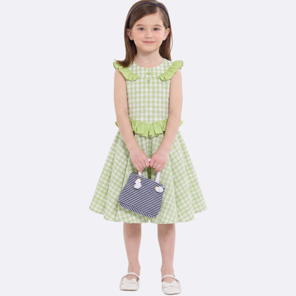 Sunny Fashion Girls Blue Gingham Plaid Ruffle Cotton Dress