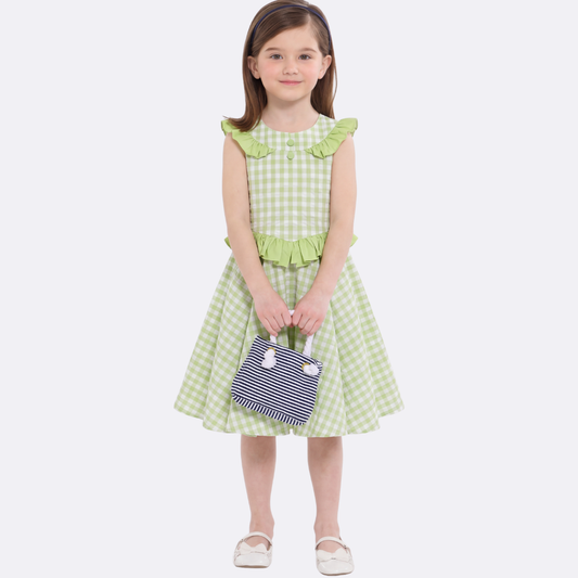 Sunny Fashion Girls Blue Gingham Plaid Ruffle Cotton Dress