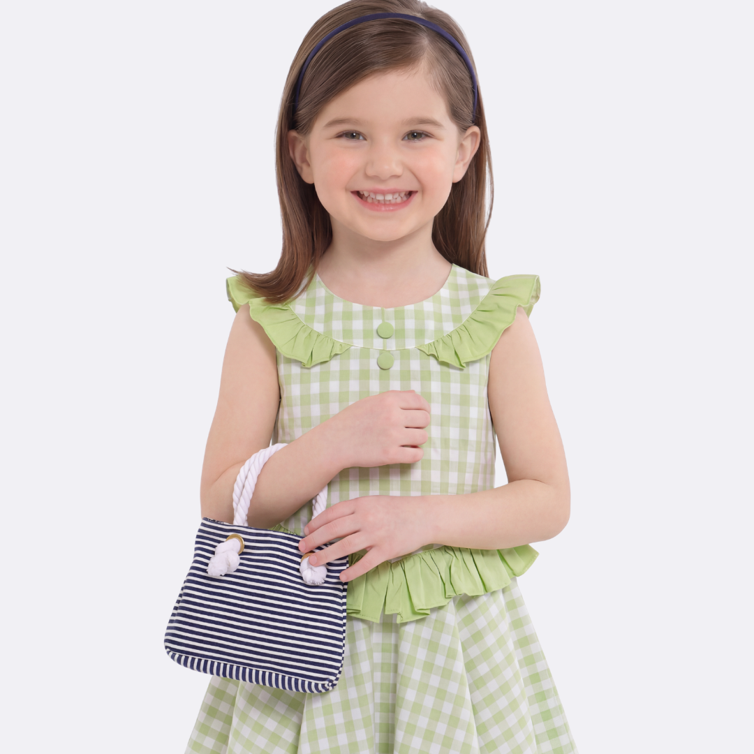 Sunny Fashion Girls Blue Gingham Plaid Ruffle Cotton Dress