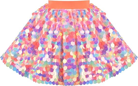 Sunny Fashion Girls Rainbow Sequin Tutu Skirt with Elastic Waist