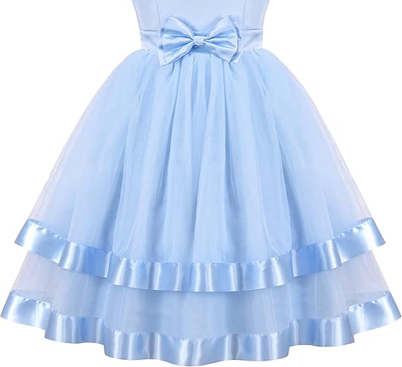Sunny Fashion Girls Polka Dot Tulle Bow Ruffle Party Dress