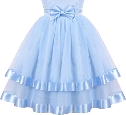 Sunny Fashion Girls Polka Dot Tulle Bow Ruffle Party Dress