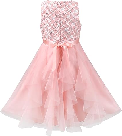 Sunny Fashion Girls Blue Grid Mesh Ruffle Tulle Princess Dress