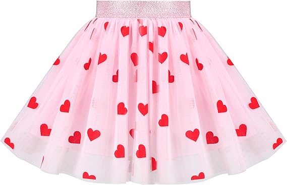 Sunny Fashion Girls Pink Heart Tulle Skirt Set – Cute Striped T-Shirt & Pleated Mesh Outfit