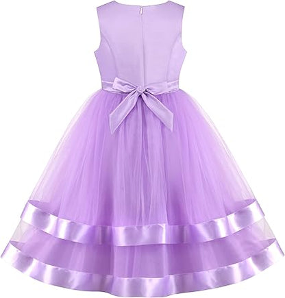 Sunny Fashion Girls Polka Dot Tulle Bow Ruffle Party Dress