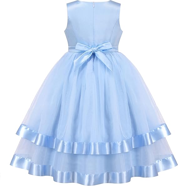 Sunny Fashion Girls Polka Dot Tulle Bow Ruffle Party Dress