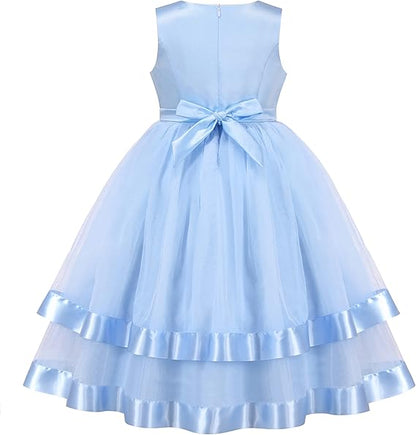 Sunny Fashion Girls Polka Dot Tulle Bow Ruffle Party Dress