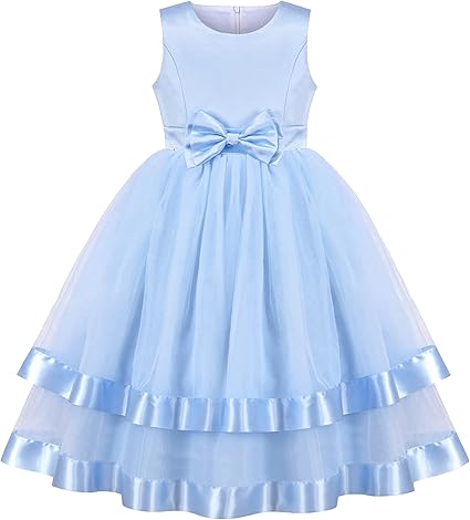 Sunny Fashion Girls Polka Dot Tulle Bow Ruffle Party Dress