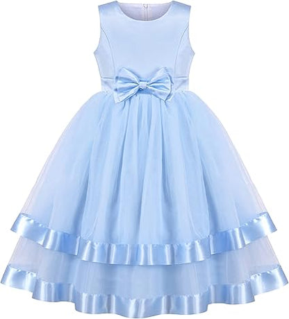 Sunny Fashion Girls Polka Dot Tulle Bow Ruffle Party Dress