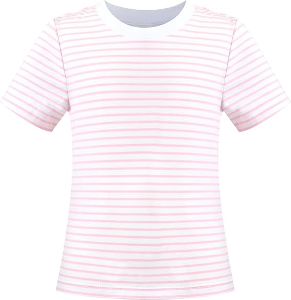 Sunny Fashion Girls Pink Heart Tulle Skirt Set – Cute Striped T-Shirt & Pleated Mesh Outfit
