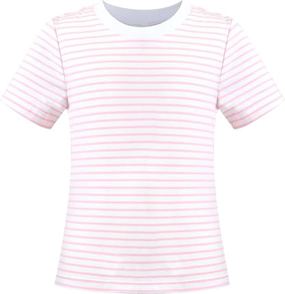 Sunny Fashion Girls Pink Heart Tulle Skirt Set – Cute Striped T-Shirt & Pleated Mesh Outfit