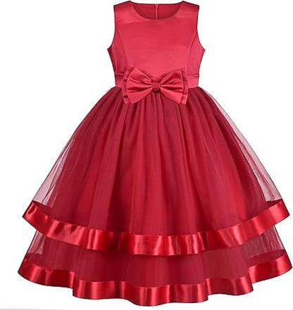 Sunny Fashion Girls Polka Dot Tulle Bow Ruffle Party Dress