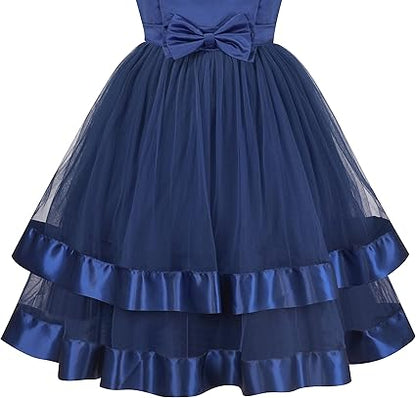 Sunny Fashion Girls Polka Dot Tulle Bow Ruffle Party Dress