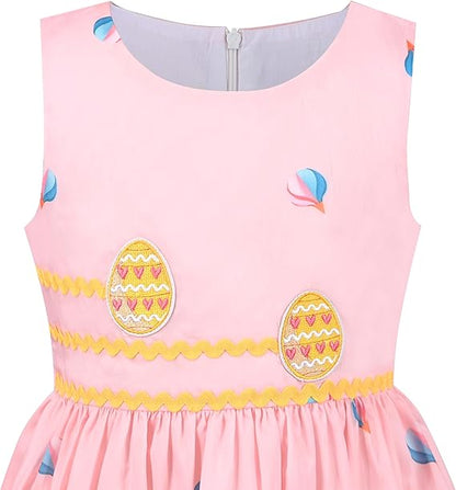Sunny Fashion Girls Pink Easter Print Sleeveless Dress