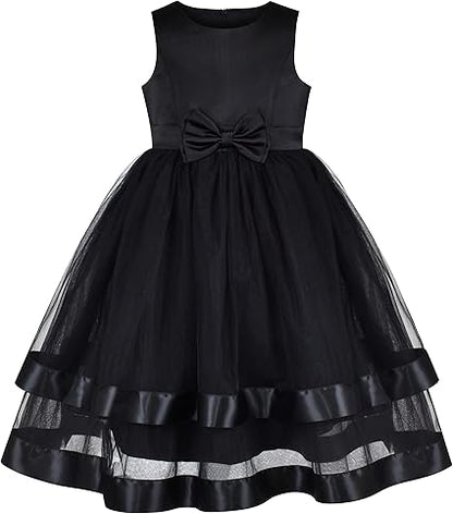 Sunny Fashion Girls Polka Dot Tulle Bow Ruffle Party Dress