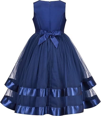 Sunny Fashion Girls Polka Dot Tulle Bow Ruffle Party Dress