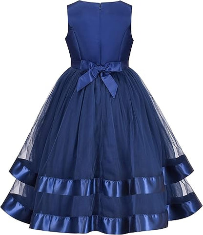 Sunny Fashion Girls Polka Dot Tulle Bow Ruffle Party Dress