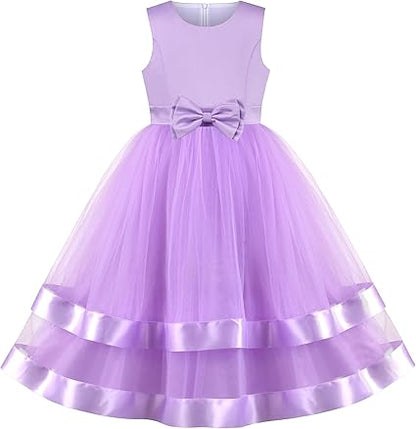 Sunny Fashion Girls Polka Dot Tulle Bow Ruffle Party Dress