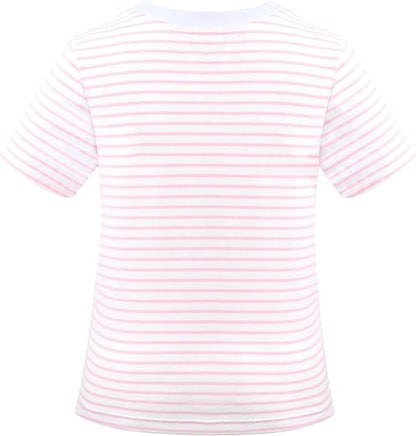 Sunny Fashion Girls Pink Heart Tulle Skirt Set – Cute Striped T-Shirt & Pleated Mesh Outfit